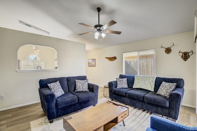 5019 Sage St, Pueblo, CO 81005 - living area with ceiling fan, wood finished floors, and baseboards