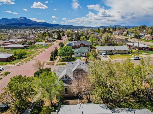 aerial view with a residential view and a mountain view