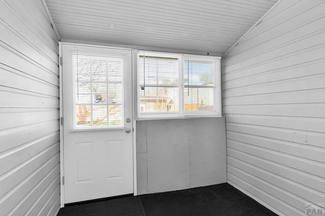 1131 Pine St, Pueblo, CO 81004 - interior space featuring wooden walls, a healthy amount of sunlight, and dark carpet