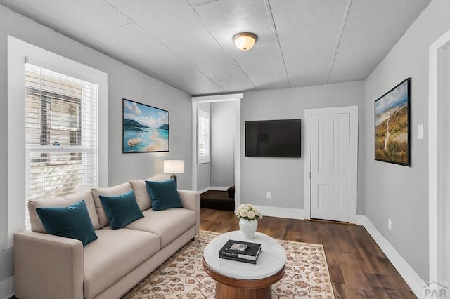 1131 Pine St, Pueblo, CO 81004 - living area with baseboards and dark wood-style flooring