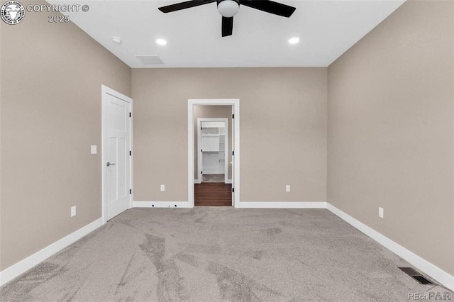 3010 Grandview Ave, Canon City, CO 81212 - unfurnished bedroom featuring carpet flooring, a walk in closet, recessed lighting, and ceiling fan