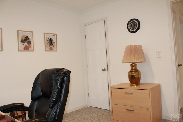 office space with baseboards and ornamental molding