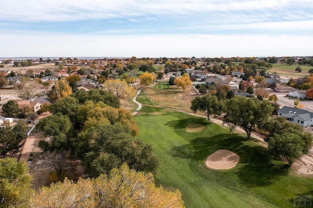 aerial view featuring a residential view and view of golf course