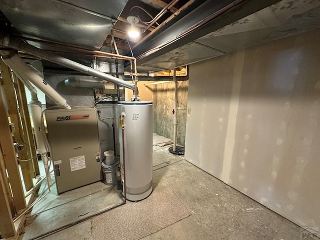 utilities featuring heating unit and gas water heater