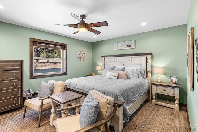 1401 Larkspur Ln, Westcliffe, CO 81252 - bedroom featuring a ceiling fan, recessed lighting, baseboards, and light carpet