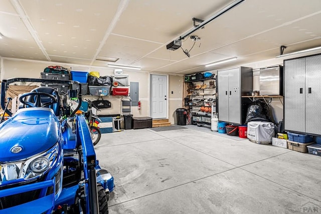 1401 Larkspur Ln, Westcliffe, CO 81252 - garage featuring electric panel and a garage door opener