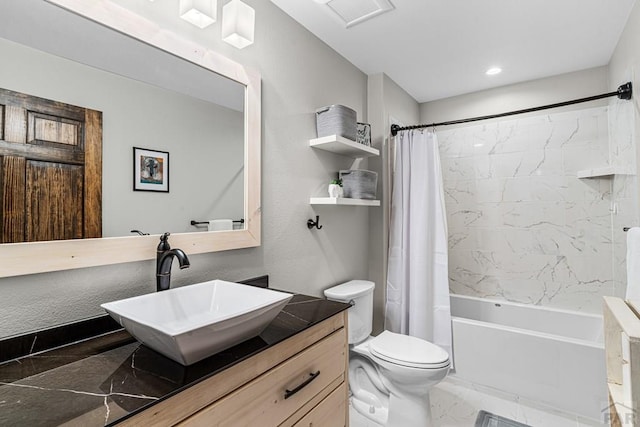 1401 Larkspur Ln, Westcliffe, CO 81252 - full bathroom with visible vents, toilet, marble finish floor, shower / bath combo, and vanity