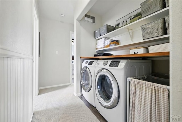 433-435 E Stardust Dr, Pueblo West, CO 81007 - laundry area with washing machine and clothes dryer and carpet