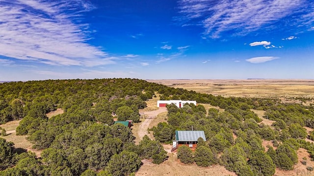 drone / aerial view featuring a view of trees