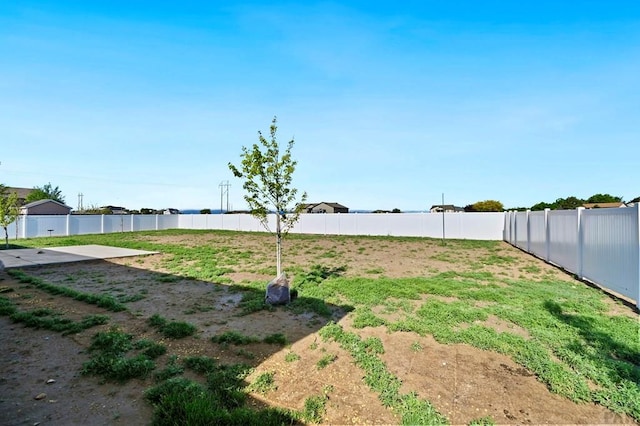 view of yard with a fenced backyard