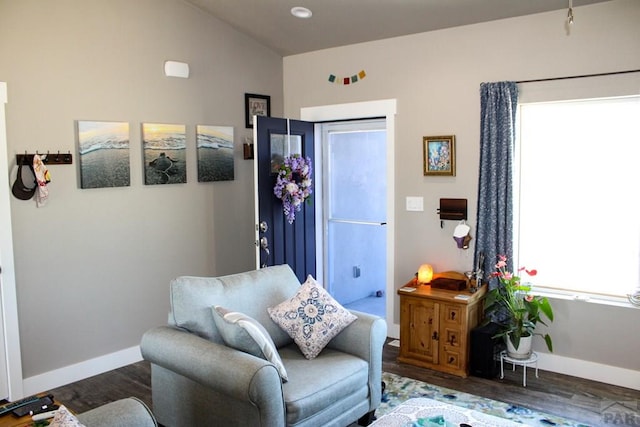 571 N Campbell Dr, Pueblo West, CO 81007 - living area featuring wood finished floors and lofted ceiling