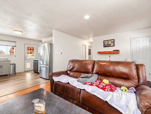 living area featuring light wood-type flooring