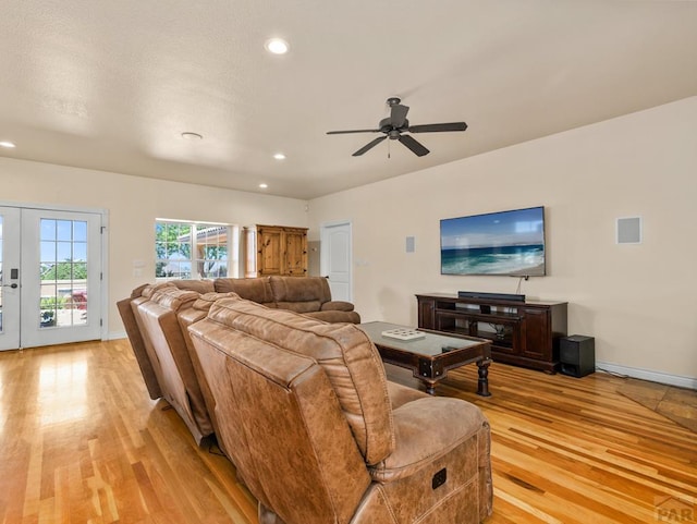 348 S Tejon Ln, Pueblo West, CO 81007 - living room with light wood-style flooring, recessed lighting, and a ceiling fan