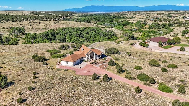 birds eye view of property featuring a mountain view