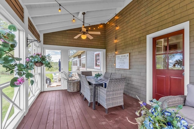 6430 Signal Mountain Rd, Beulah, CO 81023 - sunroom featuring ceiling fan, outdoor dining area, and track lighting