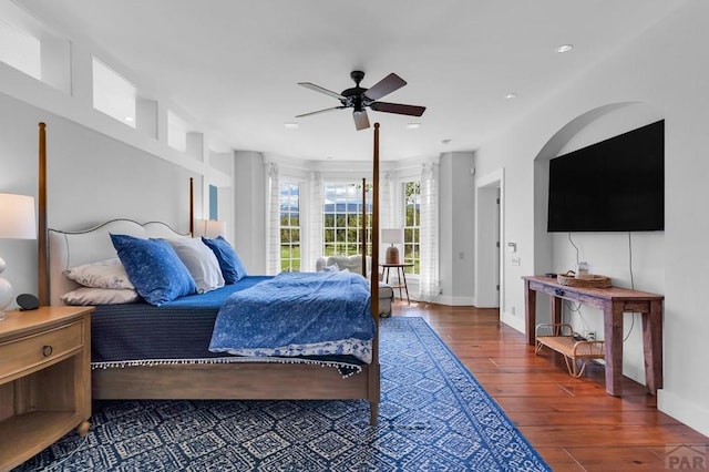 6430 Signal Mountain Rd, Beulah, CO 81023 - bedroom featuring wood finished floors, baseboards, recessed lighting, and ceiling fan