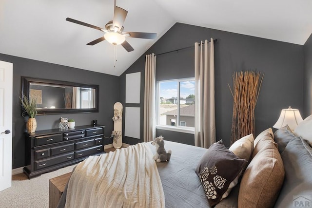 4288 Cedarweed Blvd, Pueblo, CO 81001 - bedroom featuring vaulted ceiling, light colored carpet, and ceiling fan