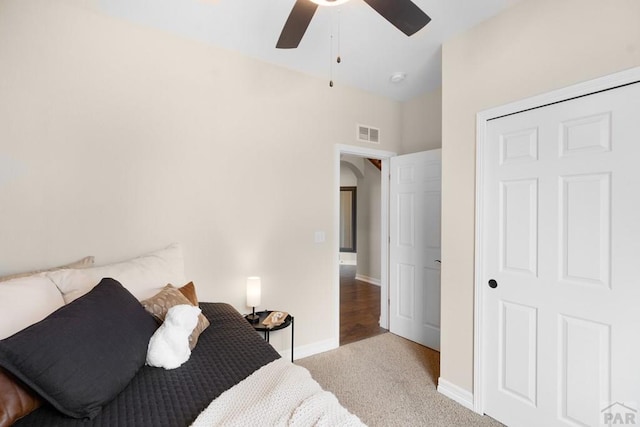 4288 Cedarweed Blvd, Pueblo, CO 81001 - carpeted bedroom with arched walkways and ceiling fan