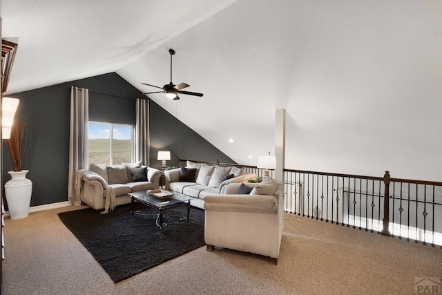 4288 Cedarweed Blvd, Pueblo, CO 81001 - carpeted living room with a ceiling fan and lofted ceiling