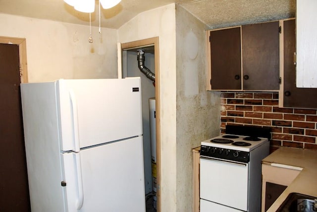2006 W 13th St, Pueblo, CO 81001 - kitchen with white appliances, backsplash, and ceiling fan