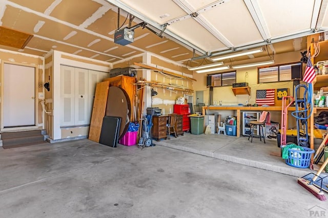 garage with a garage door opener