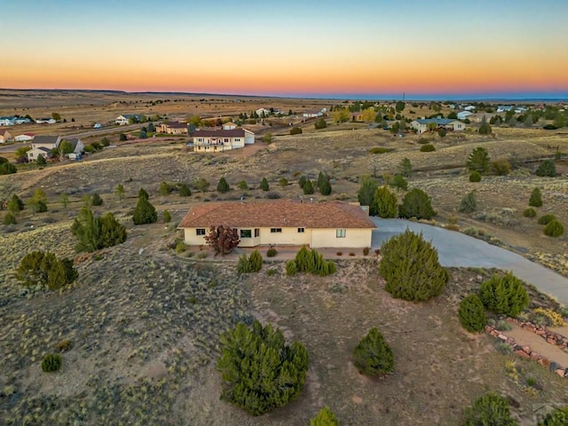 view of aerial view at dusk