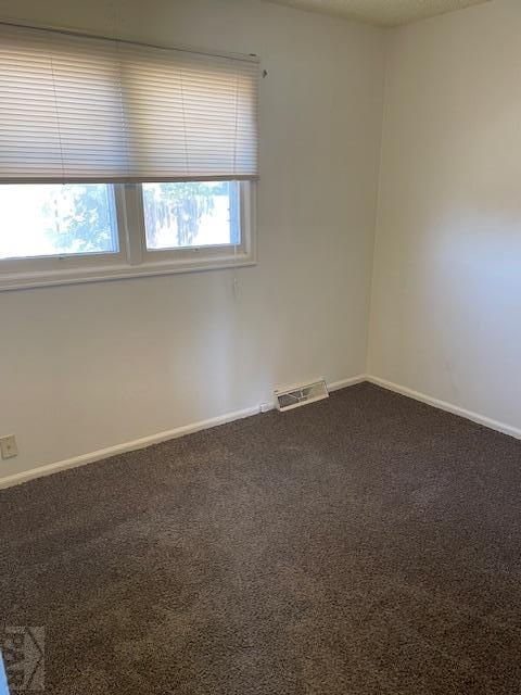 carpeted empty room featuring baseboards and visible vents