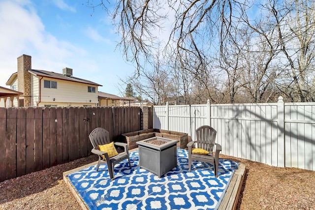 view of patio / terrace featuring a fenced backyard and an outdoor fire pit