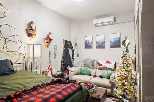 bedroom featuring an AC wall unit