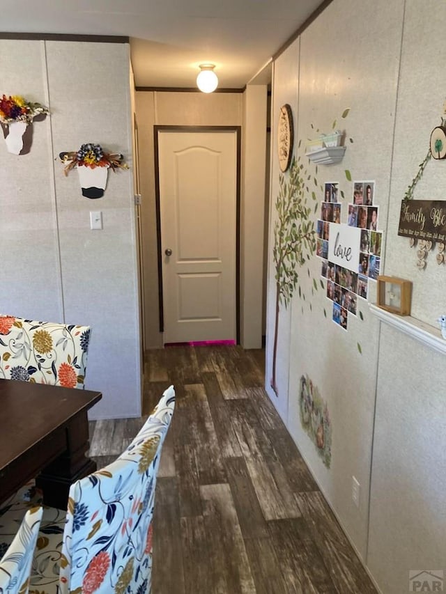 hallway with dark wood-style flooring