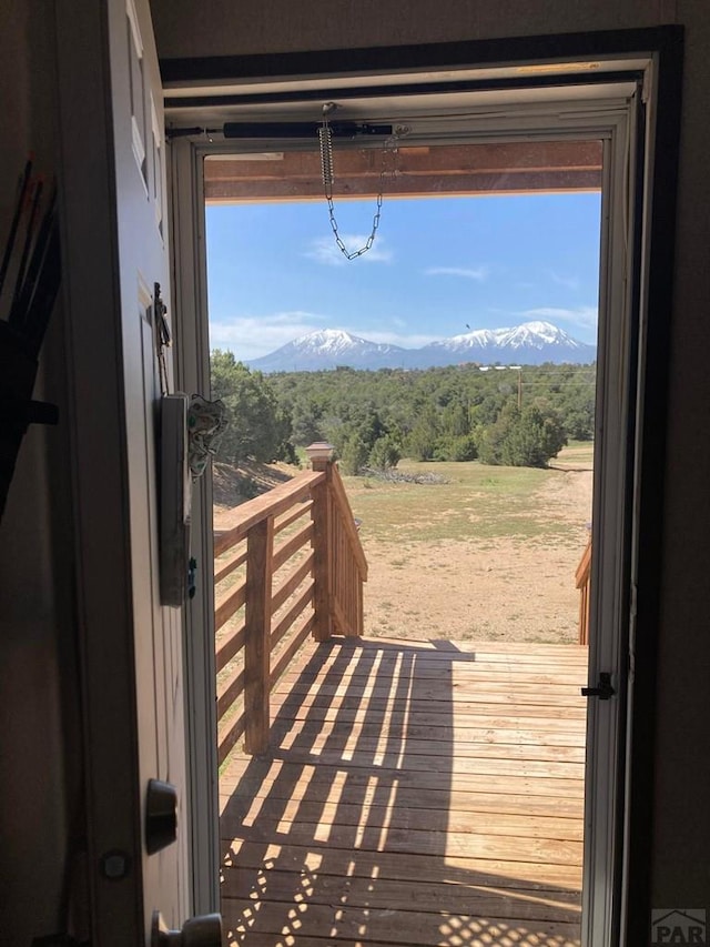 interior space with a mountain view