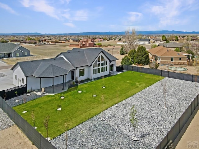 aerial view with a residential view and a mountain view
