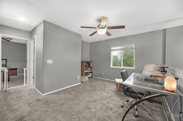 7365 Far Hill Dr, Colorado Springs, CO 80922 - home office with ceiling fan, carpet, and baseboards