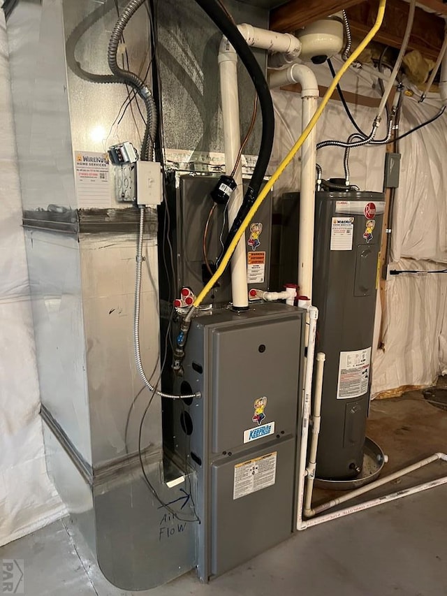 utility room featuring water heater