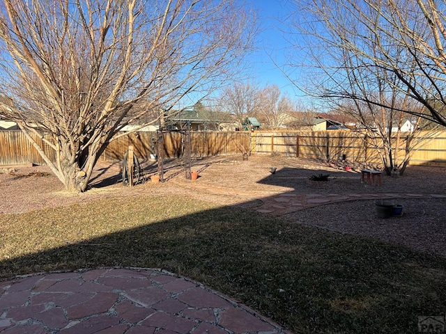 view of yard featuring a fenced backyard and a patio