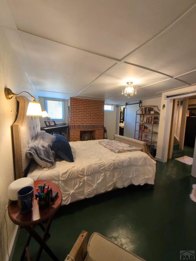 bedroom with a fireplace