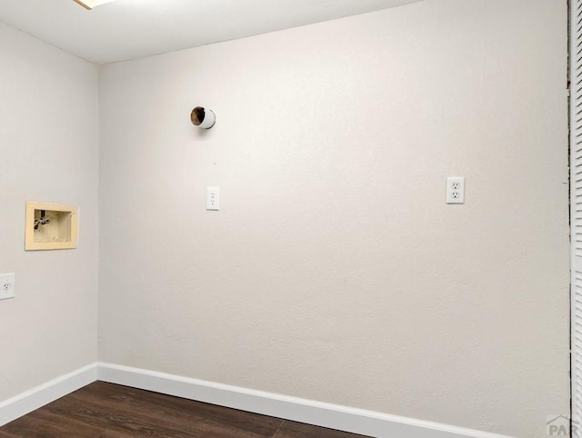 laundry area with washer hookup, dark wood-type flooring, hookup for an electric dryer, laundry area, and baseboards