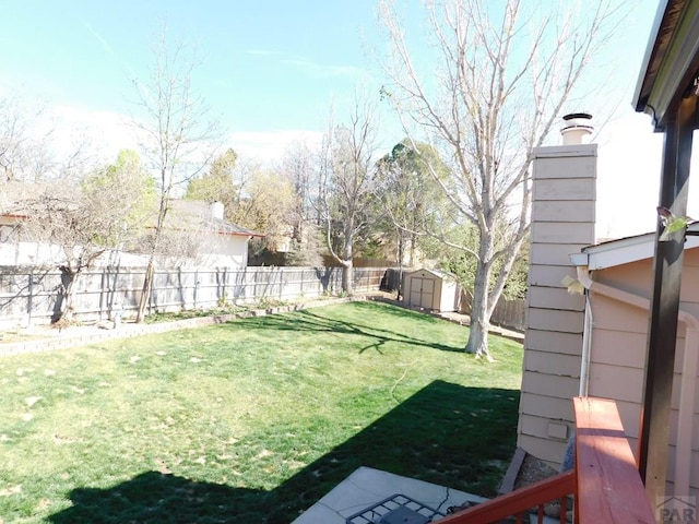 6 Ironweed Dr, Pueblo, CO 81001 - view of yard featuring a storage shed, an outdoor structure, and a fenced backyard