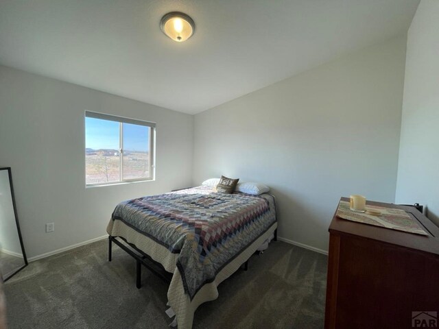 bedroom featuring baseboards and dark colored carpet