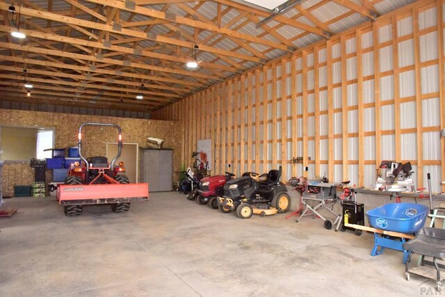 garage with metal wall