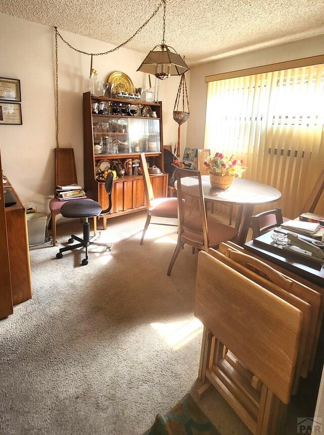 3219 Urban St, Pueblo, CO 81005 - carpeted dining area with a textured ceiling