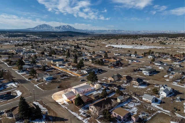 aerial view featuring a residential view and a mountain view