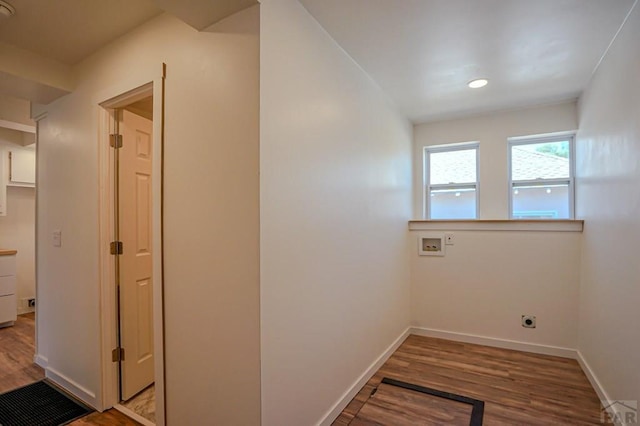 327/327.5 7th St, Walsenburg, CO 81089 - corridor with wood finished floors, baseboards, and recessed lighting