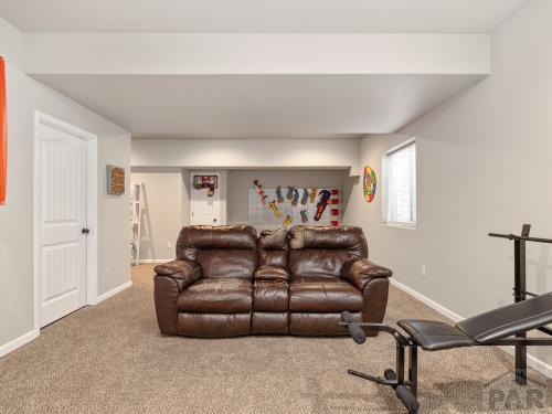 living room featuring carpet and baseboards