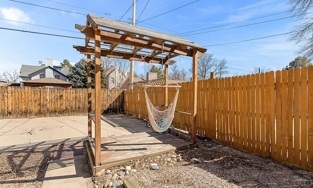 view of patio with a fenced backyard and a pergola