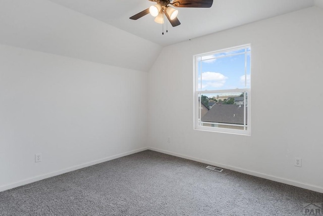 2330 Inspiration Ln, Pueblo, CO 81008 - additional living space featuring vaulted ceiling, a ceiling fan, carpet, and baseboards