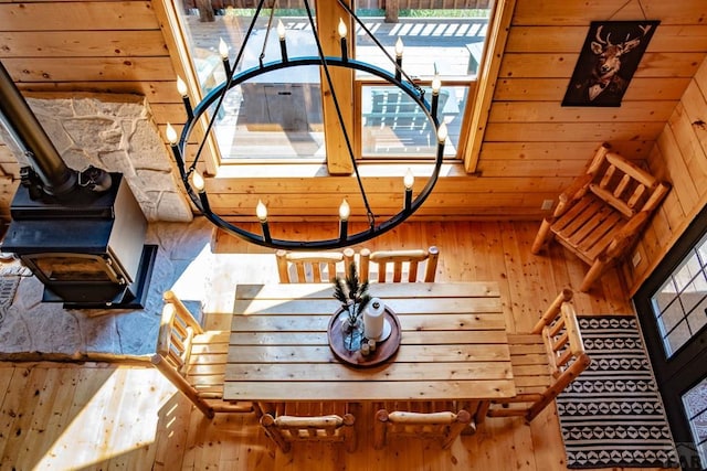 317 Parsons Rd, La Veta, CO 81055 - detailed view of a wood stove, wood walls, and wood finished floors
