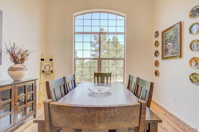 dining space featuring baseboards and wood finished floors