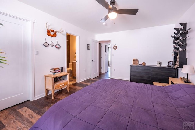 1501 Stonewall, Trinidad, CO 81082 - bedroom with dark wood-style flooring, ceiling fan, and ensuite bath