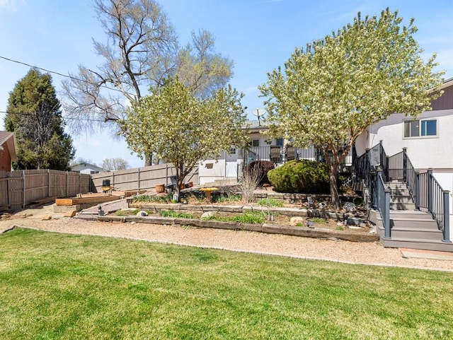 view of yard featuring a garden and fence private yard